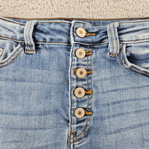 KanCan Shorts Womens 29 Blue Distressed Frayed Hem High Rise Button Fly Denim - Picture 3 of 15